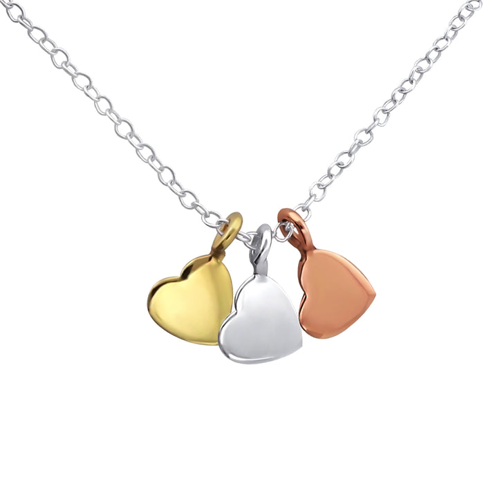 Joy|S - Zilveren hartje ketting - 3 hartjes - tri color - 45 cm - voor jong volwassenen / kinderen