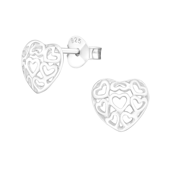 Joy|S - Zilveren hartje met kleine hartjes oorbellen - 7 x 8 mm