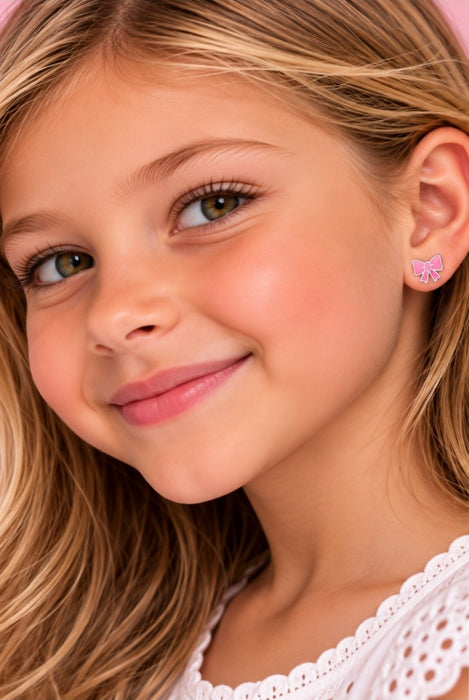 Joy|S - Zilveren strikjes oorbellen - lila roze - 7 mm - sterling zilver 925 - kinderoorbellen