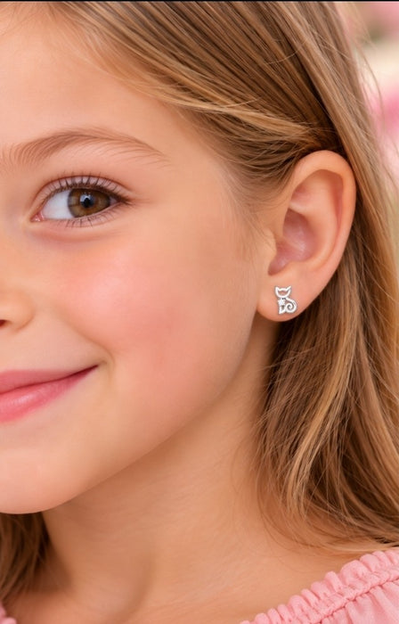 Joy|S - Zilveren kat poes oorbellen 9 x 10 mm zirkonia in ster