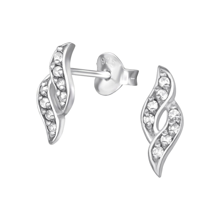 Joy|S - Zilveren fantasie oorbellen - elegant twisted / gedraaid - 5 x 11 mm - zirkonia - gehodineerd