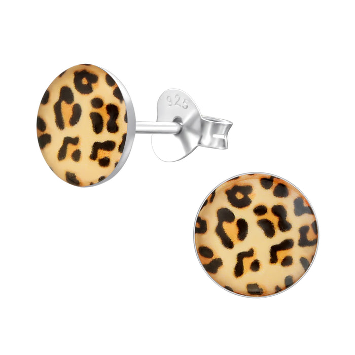 Joy|S - Zilveren ronde oorbellen - luipaard / panter print - 7 mm - oorknoppen