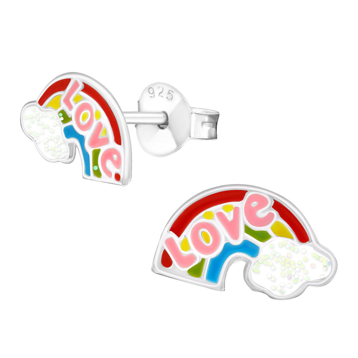 Joy|S - Zilveren regenboog oorbellen - 10 x 6 mm - love - kinderoorbellen