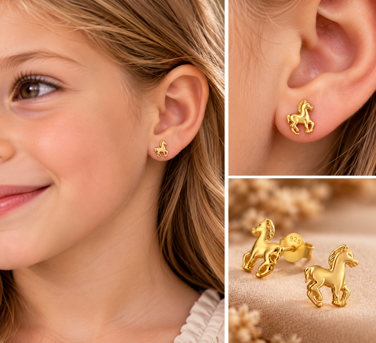 Joy|S - Zilveren paard -pony oorbellen 8 x 9 mm - goudplating