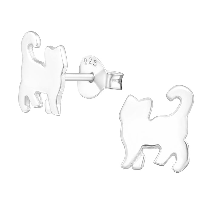 Joy|S - Zilveren kat poes oorbellen - 7 x 8 mm - massief egaal zilver - oorknoppen