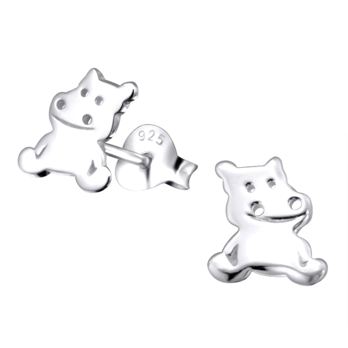 Joy|S - Zilveren nijlpaard oorbellen - 7 mm - zilver - kinderoorbellen