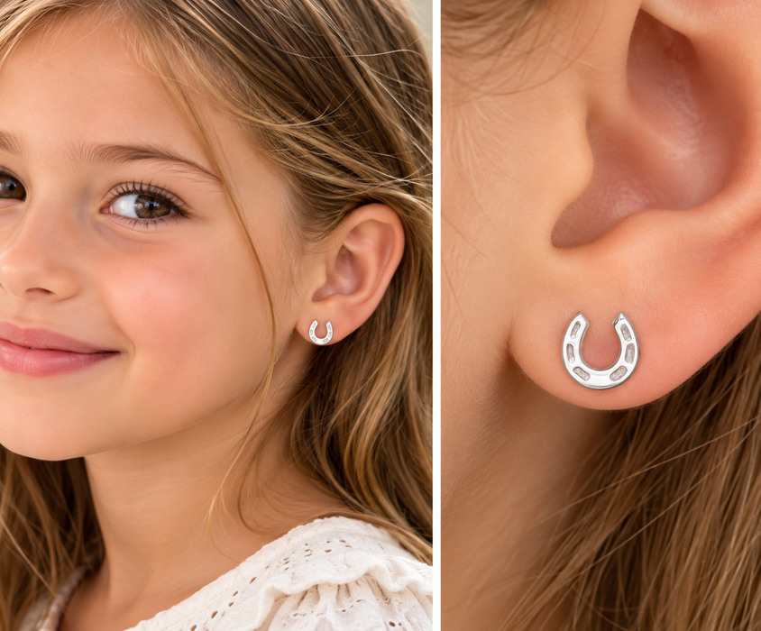 Joy|S - Zilveren hoefijzer oorbellen - 7 mm - kinderoorbellen - sterling zilver 925 - hoefijzer oorknoppen