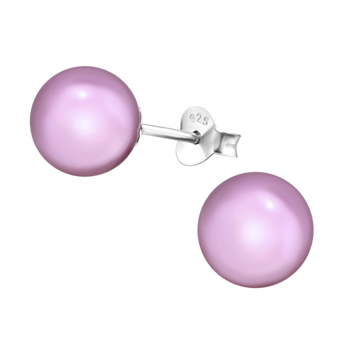 Joy|S - Zilveren parel oorbellen - 8 mm - paars