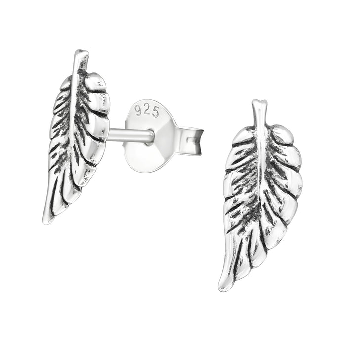 Joy|S - Zilveren blad oorbellen - 11 x 4 mm - geoxideerd - oorknoppen
