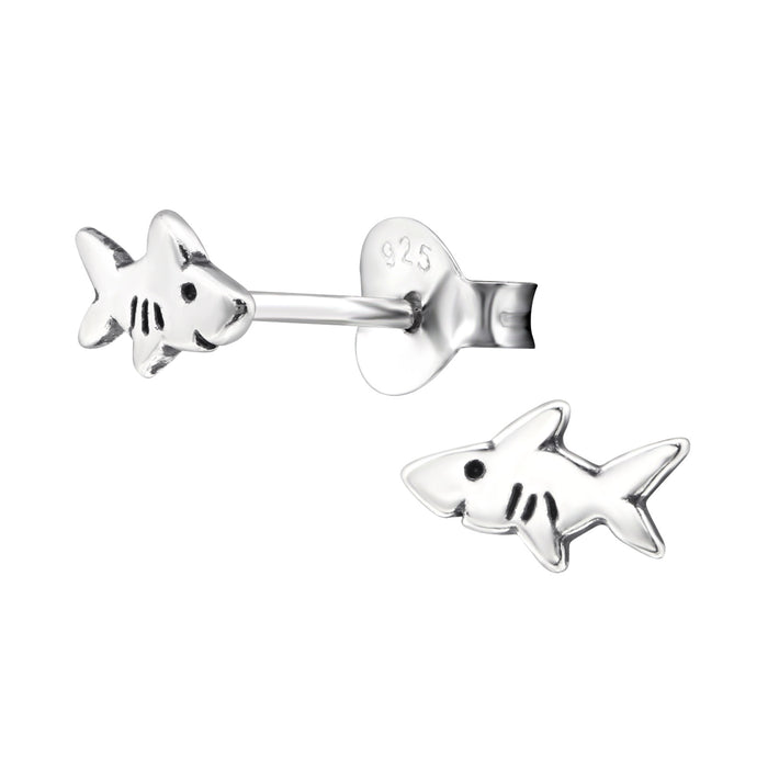 Joy|S - Zilveren haai oorbellen - 7 x 4 mm - zilver geoxideerd - kinderoorbellen