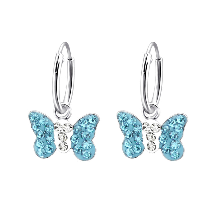 Joy|S - Zilveren vlinder bedel oorbellen - kristal blauw vlinder 11 x 8 mm bedel - oorringen 12 mm