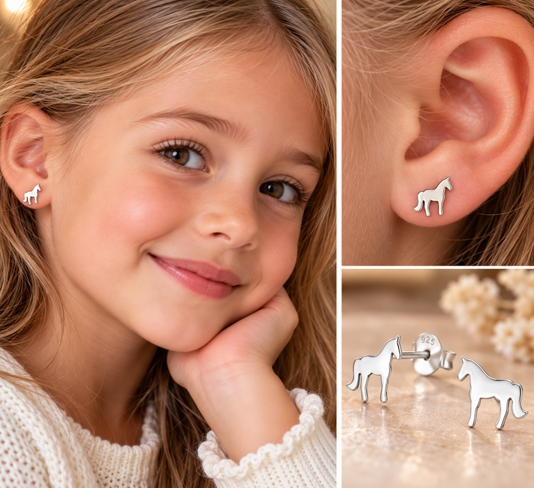 Joy|S - Zilveren paard oorbellen - 11 x 9 mm - egaal gepolijst - oorknoppen - kinderoorbellen