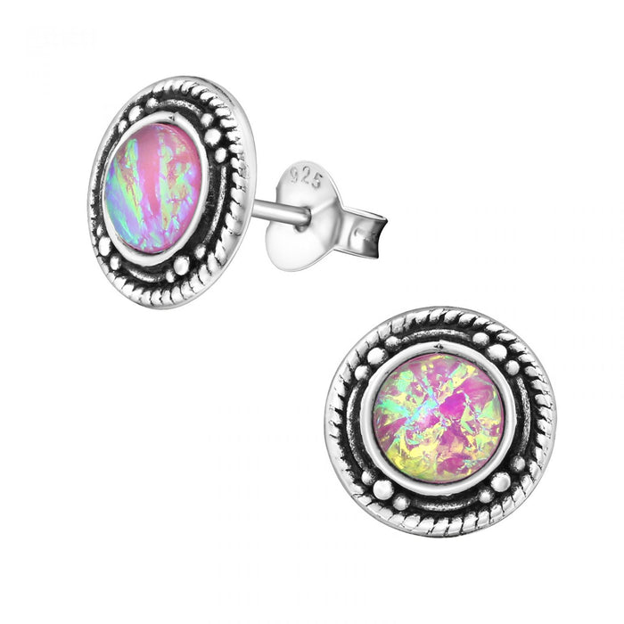 Joy|S - Zilveren Bali oorbellen - roze - 9 mm - pink opal