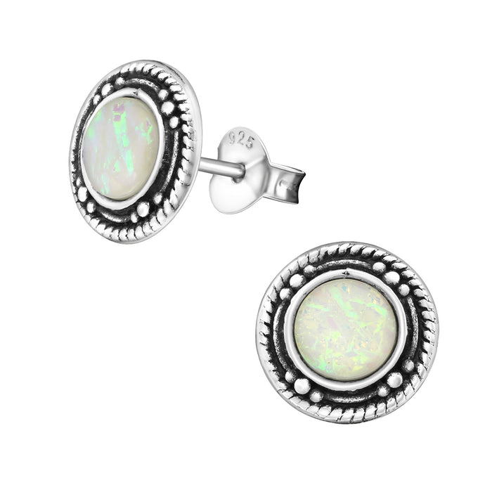Joy|S - Zilveren Bali oorbellen - wit - 9 mm - white opal