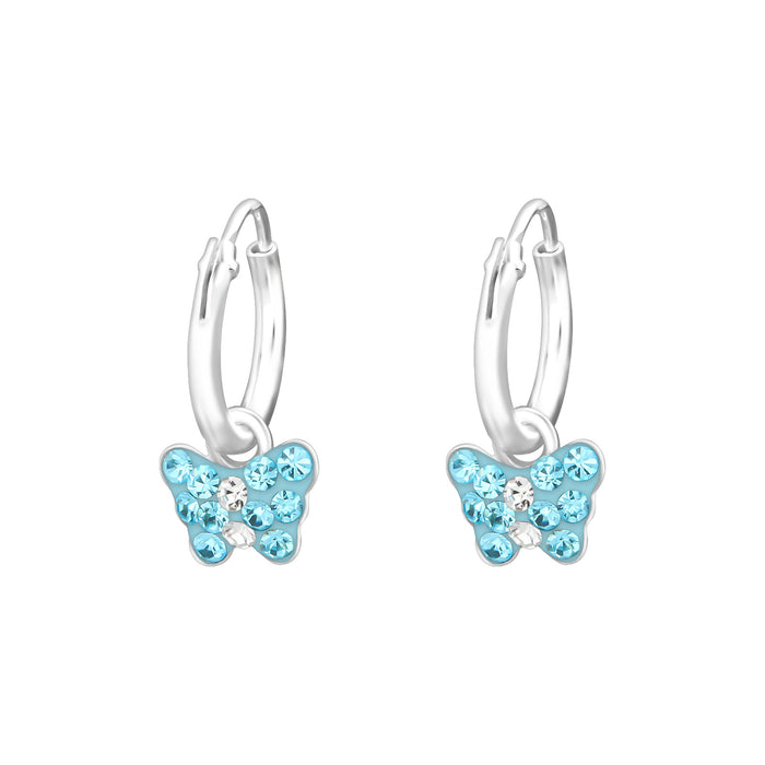 Joy|S - Zilveren vlinder bedel oorbellen - oorringen - blauw kristal - kinderoorbellen