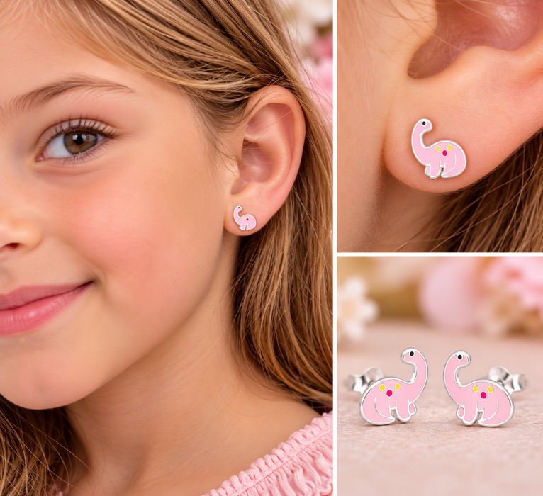 Joy|S - Zilveren dinosaurus oorbellen - 10 x 9 mm - roze - sterling zilver 925