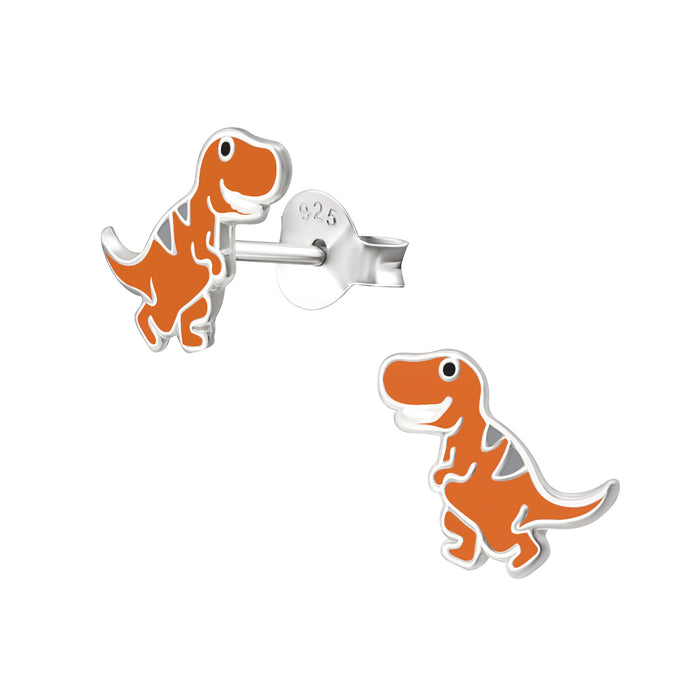 Joy|S - Zilveren dino oorbellen - 8 x 10 mm - dinosaurus kinderoorbellen