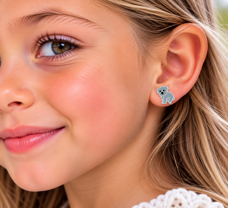 Joy|S - Zilveren koala oorbellen - 9 mm - grijs - kinderoorbellen