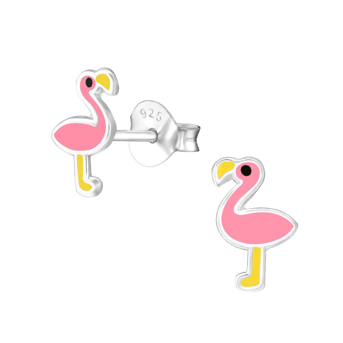 Joy|S - Zilveren flamingo oorbellen - 5 x 9 mm - roze