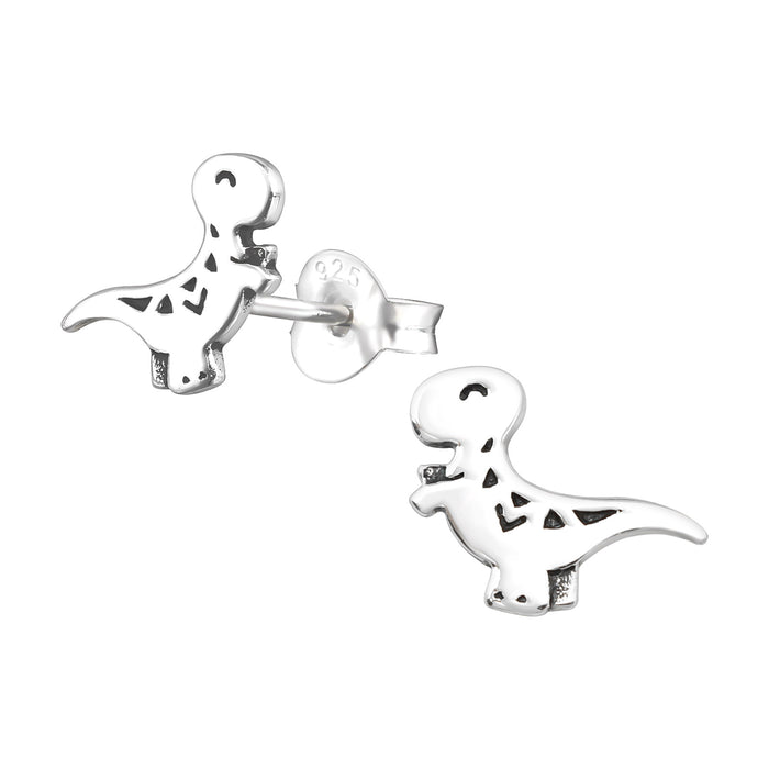 Joy|S - Zilveren dinosaurus oorbellen - 9 x 8 mm - geoxideerd