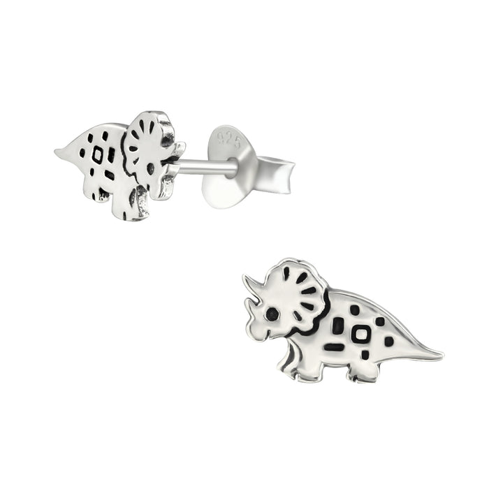 Joy|S - Zilveren dinosaurus oorbellen - 10 x 5 mm - geoxideerd