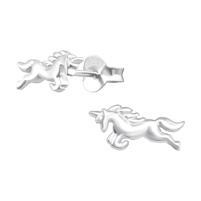 Joy|S - Zilveren paard oorbellen - 11 x 5 mm - eenhoorn unicorn - kinderoorbellen