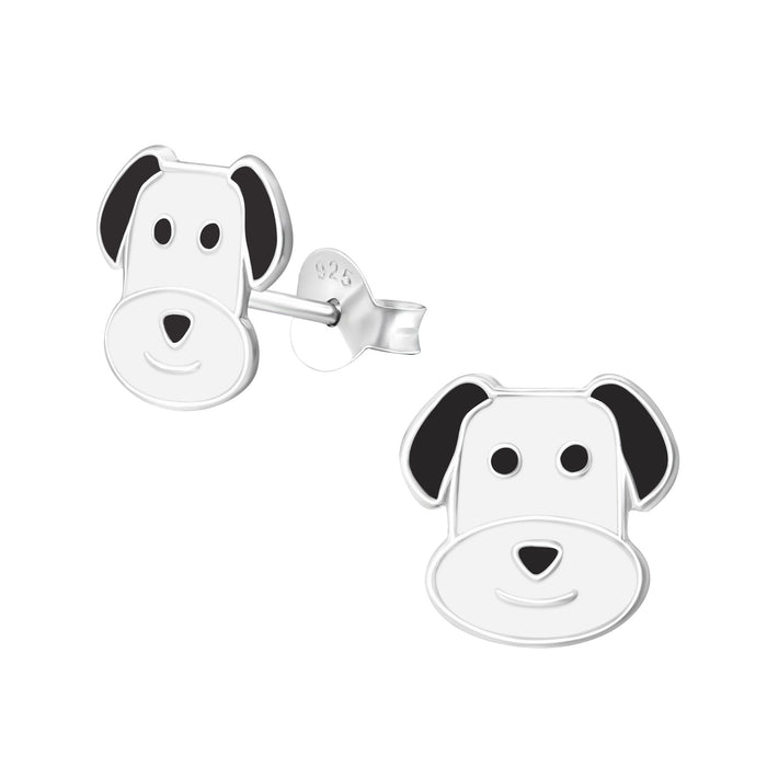 Joy|S - Zilveren hond oorbellen - 9 mm - wit met zwart