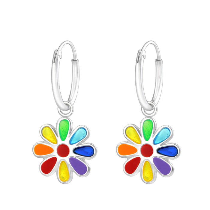 Joy|S - Zilveren bloem bedel oorbellen - oorringen - multicolor