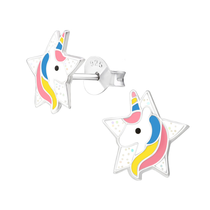 Joy|S - Zilveren eenhoorn oorbellen - ster - 9 mm - unicorn