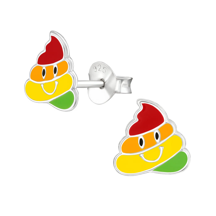 Joy|S - Zilveren Poo oorbellen - emoji - 8 mm - multicolor