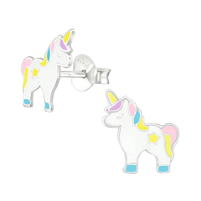 Joy|S - Zilveren eenhoorn oorbellen - 10 mm - unicorn