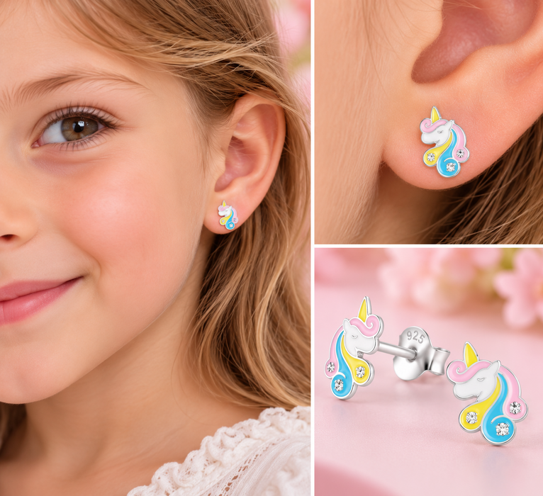 Joy|S - Zilveren unicorn oorbellen 9 mm eenhoorn