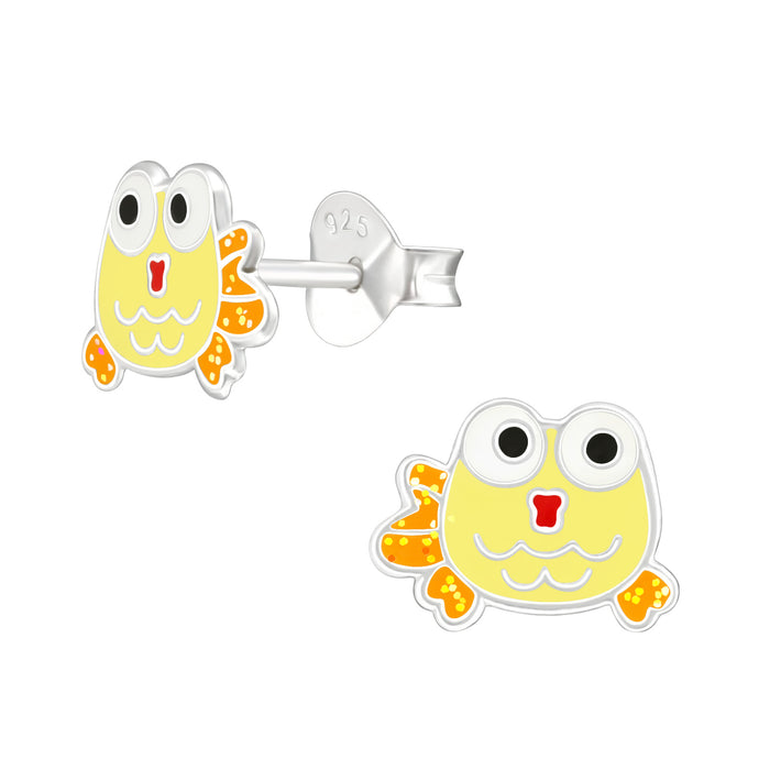 Joy|S - Zilveren vis oorbellen - 9 x 7 mm - geel - kinderoorbellen