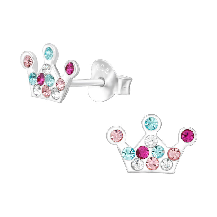 Joy|S - Zilveren kroontje oorbellen - 9 x 6 mm - kristal multicolor