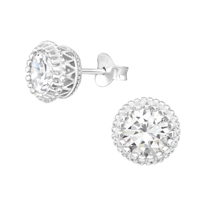 Joy|S - Zilveren elegante oorbellen - rond 8 mm - zirkonia oorknoppen
