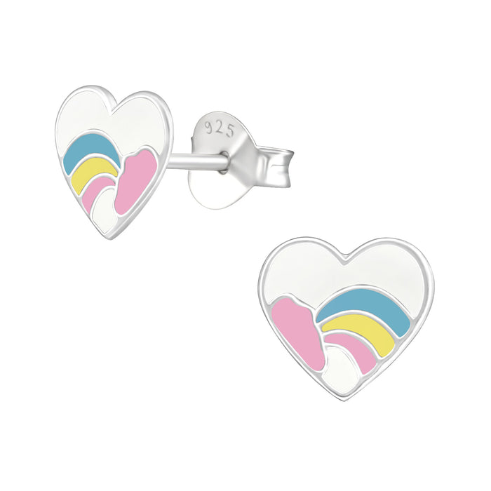 Joy|S - Zilveren hartje regenboog oorbellen - 7 mm