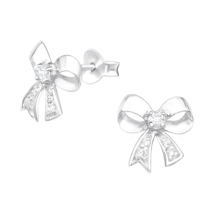 Joy|S - Zilveren strik oorbellen - 10 mm - elegant strikje oorstekers met zirkonia