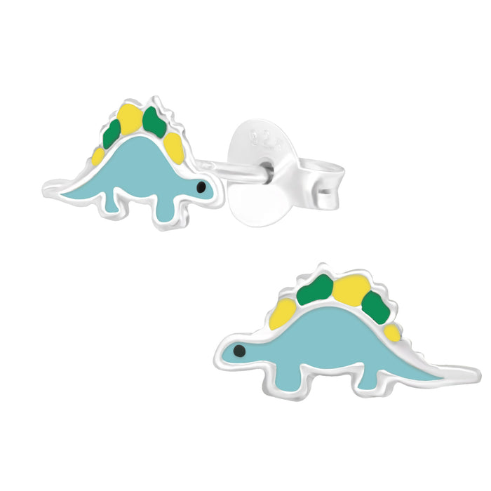 Joy|S - Zilveren dinosaurus oorbellen - 10 x 5 mm - blauw