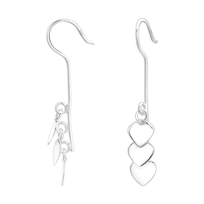 Joy|S - Zilveren hartjes oorbellen - oorhangers - 3 hartjes bedeltjes