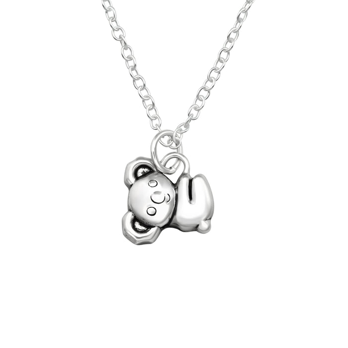 Joy|S - Zilveren koala hanger 9 mm - inclusief ketting 45 cm - geoxideerd - kinderketting