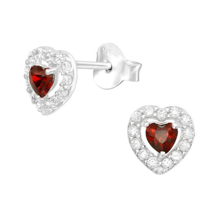 Joy|S - Zilveren hartje oorbellen - rood - zirkonia - 7 x 6.5 mm - kinderoorbellen