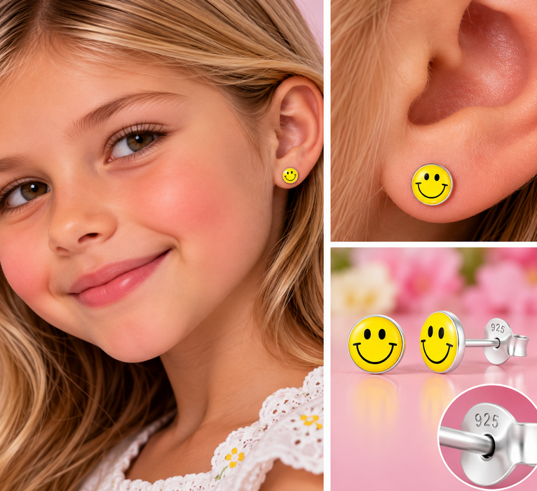 Joy|S - Zilveren smiley oorbellen - emoji - 7 mm - geel gezichtje - sterling zilver 925 - oorknoppen