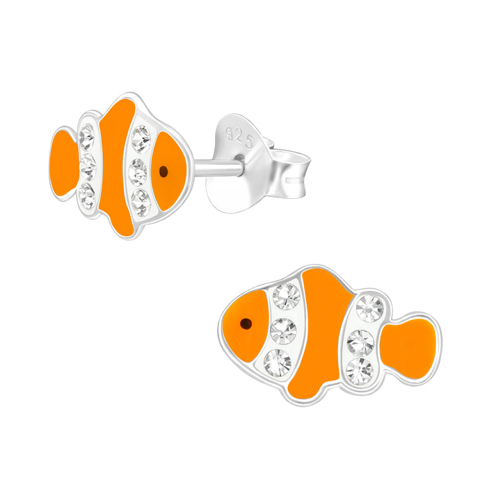 Joy|S - Zilveren vis oorbellen - clownvis - 11 x 7 mm - kristal - nemo - kinderoorbellen