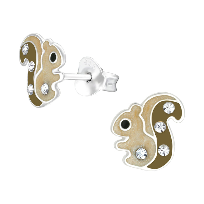 Joy|S - Zilveren eekhoorn oorbellen - 8 x 9 mm - kristal