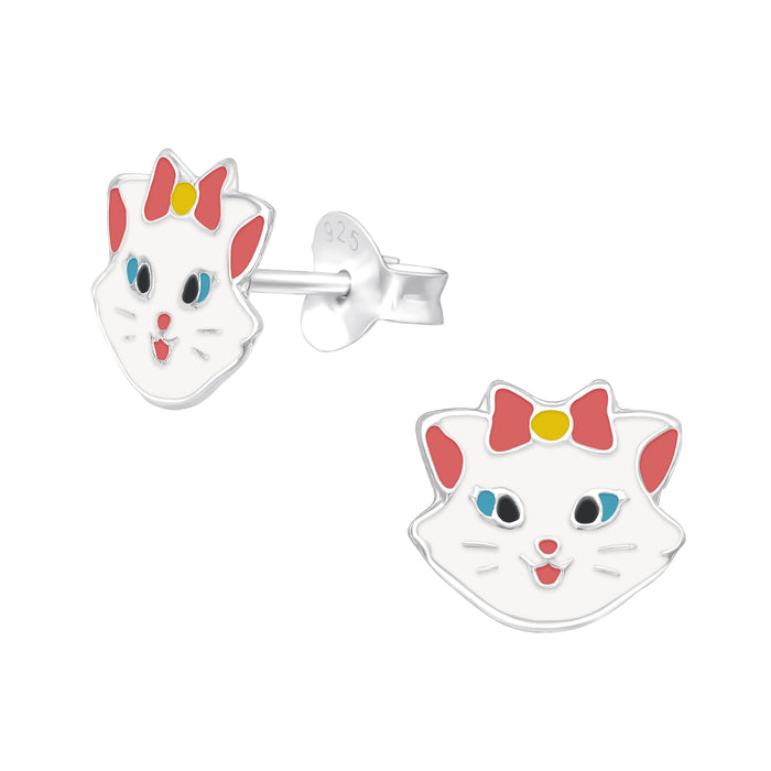 Joy|S - Zilveren kat poes oorbellen - 9 x 8 mm