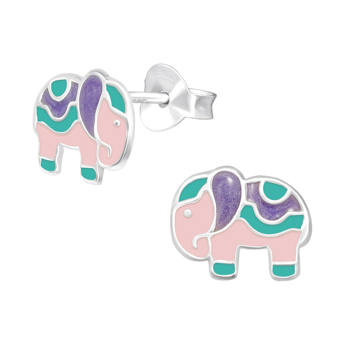 Joy|S - Zilveren olifant oorbellen - 10 x 8 mm - pastel - kinderoorbellen
