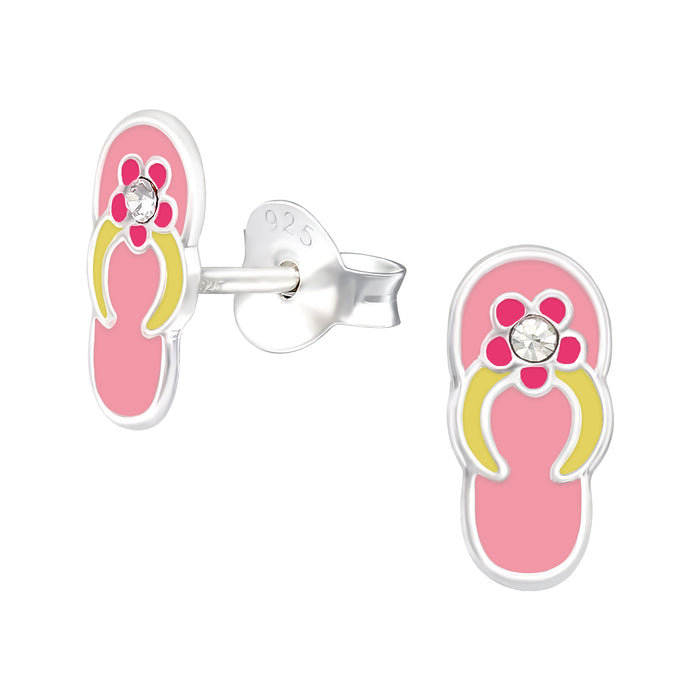 Joy|S - Zilveren slipper oorbellen - 4.5 x 9.5 mm - met bloem en kristal