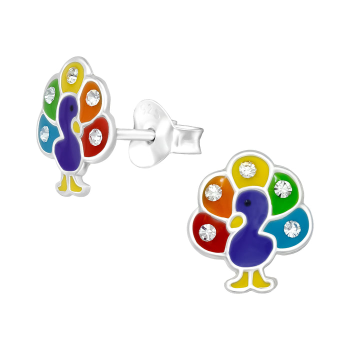 Joy|S - Zilveren pauw oorbellen - 8 x 9 mm - multicolor