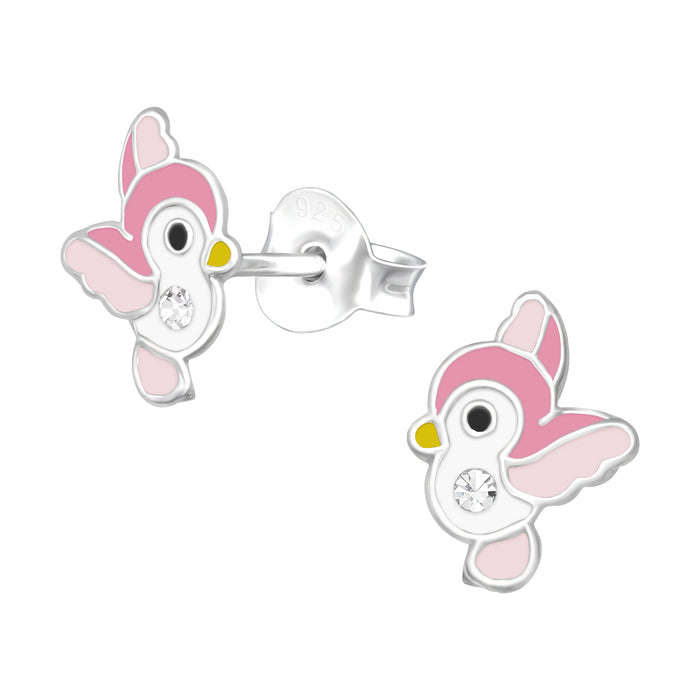 Joy|S - Zilveren vogel oorbellen - 7 x 9 mm - kristal - kinderoorbellen