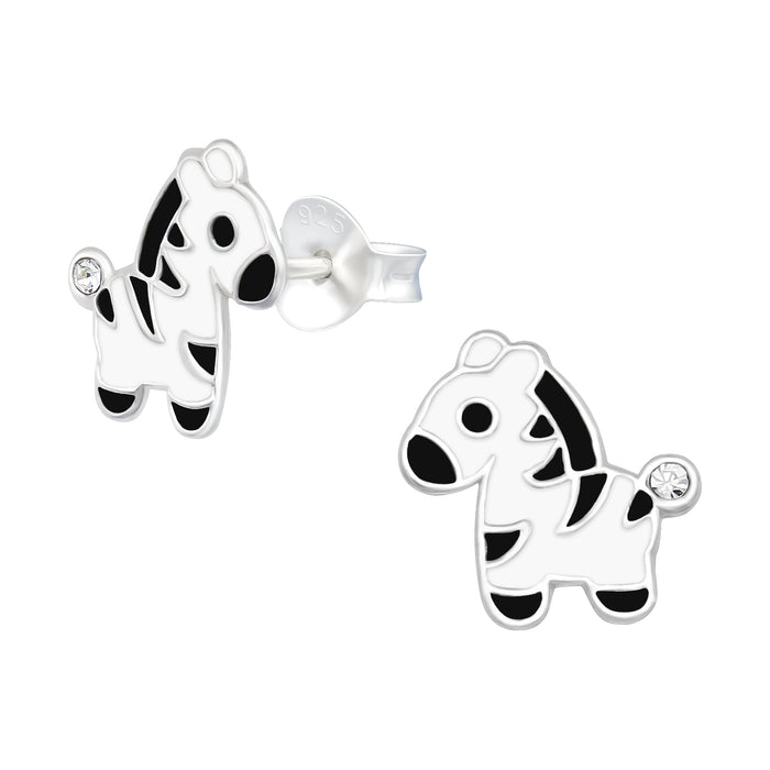 Joy|S - Zilveren zebra oorbellen - 10 mm